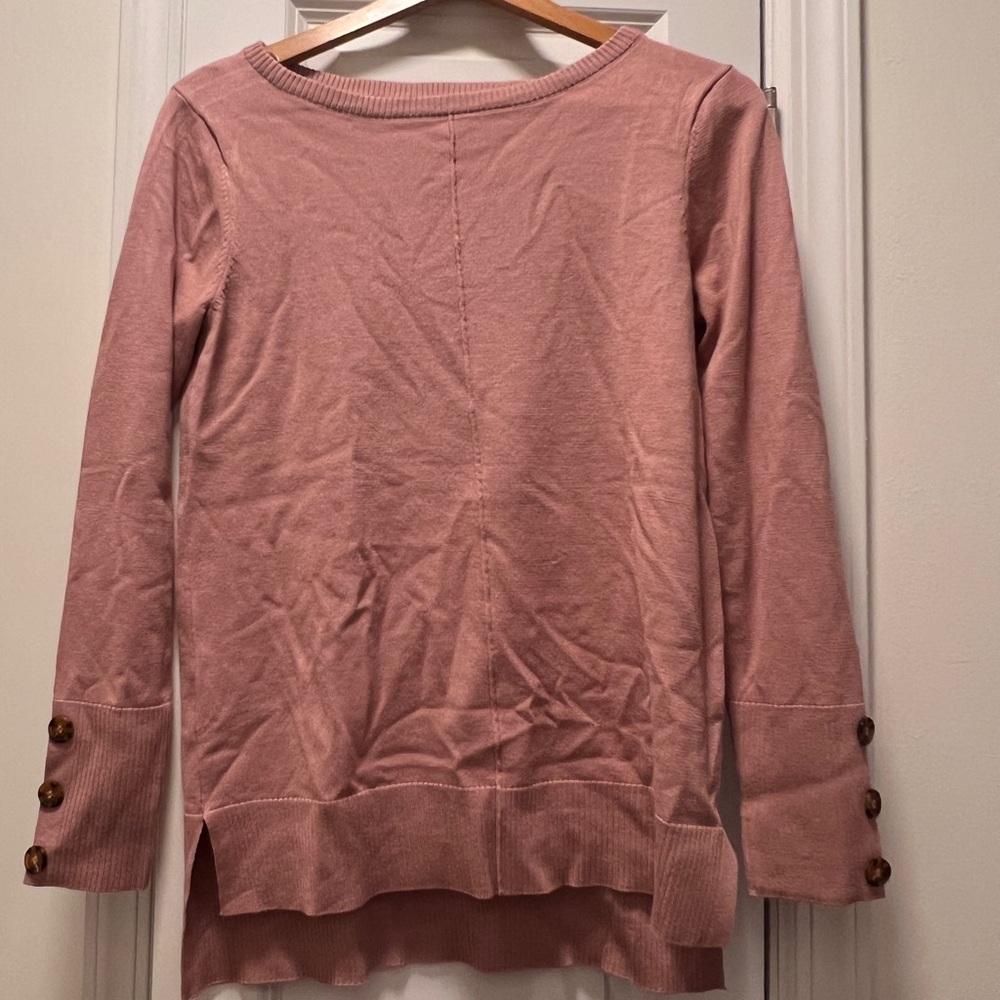 Blush Pink Boatneck Sweater with Button Cuffs